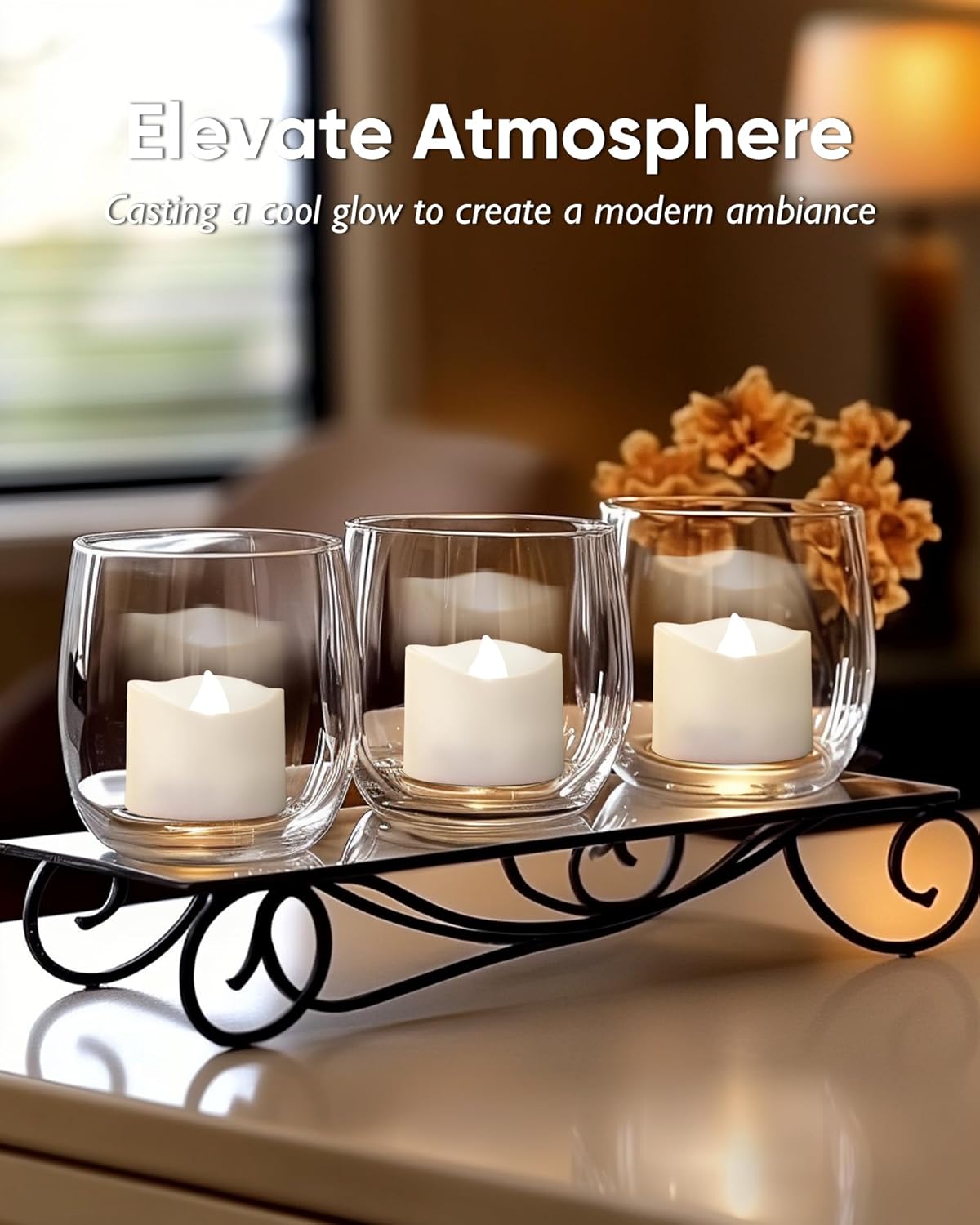 Homemory Cool White Flameless LED Tea Lights Candles, 200 Hour Battery Operated Fake Electric Votive TeaLights for Christmas, DIY Mood Lighting, Party, Holiday, Funeral, Home Decor, 24-Pack